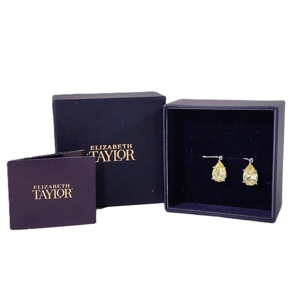 Simulated Canary Diamond Teardrop Earrings Elizabeth Taylor Mark Faceted Jewelry - Picture 8 of 8